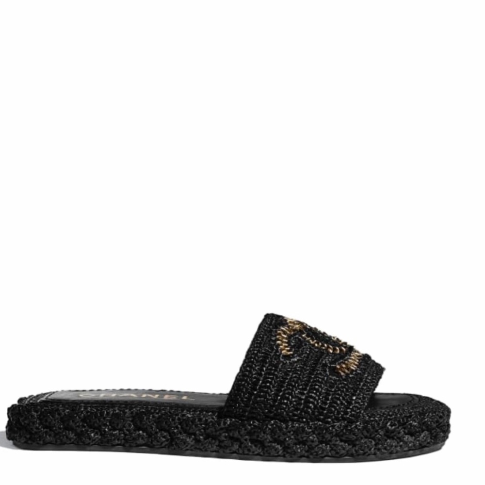 Chanel Black Slides with Gold CCs